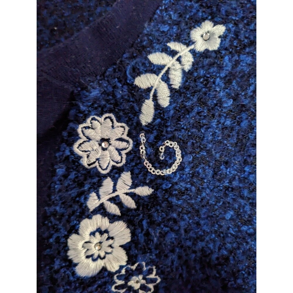 C. D. Daniels Women's Open Cardigan Blue Floral Embroidered Size 2X Grandmacore - Picture 4 of 8